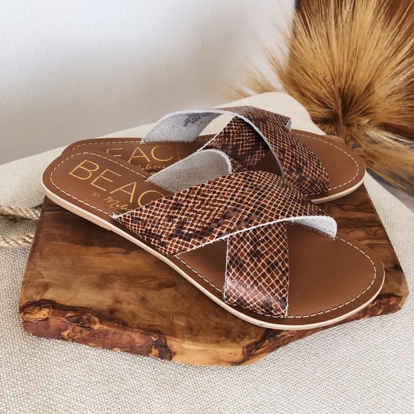 Shoes - SNAKE PRINT TAN SANDALS